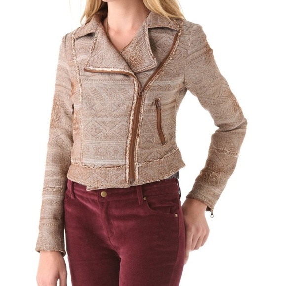Women’s Free People brown tapestry patterned moto jacket size 8 - Picture 1 of 7